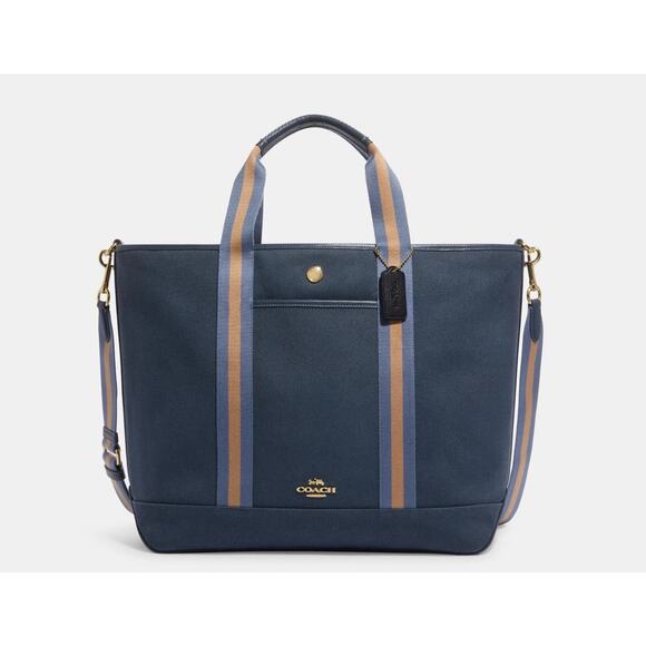 NWOT Coach Ellis Weekender Midnight Blue/Tan‎ Canvas Leather - Picture 1 of 14
